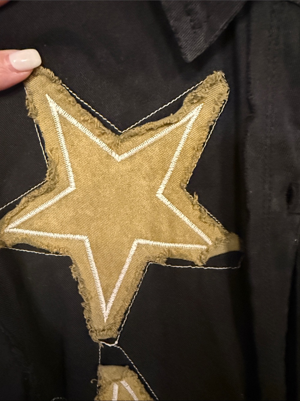 NEW POL black button-front shirt with gold star patches - Picture 4 of 8